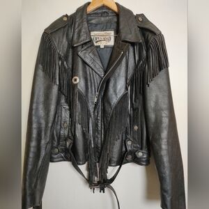 Vintage Open Road Black Fringe Insulated Leather Jacket